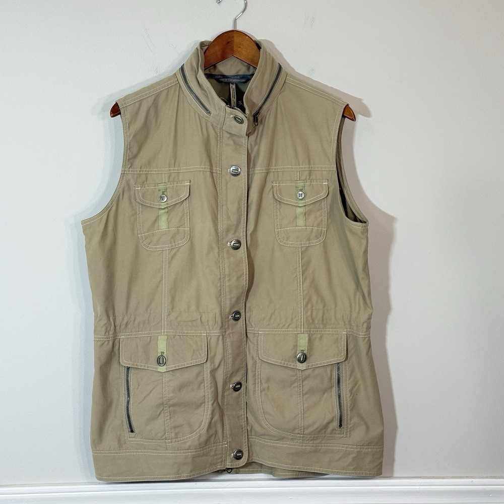 Kuhl Rekon Vest Womens XL Olive Green Hooded Utility Cargo Hiking 2-Way Gorpcore
